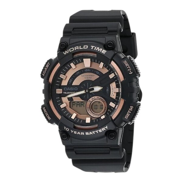 Casio AEQ-110W-1A3V Mens Watch Black Rose Gold Resin Analog Digital 100M
