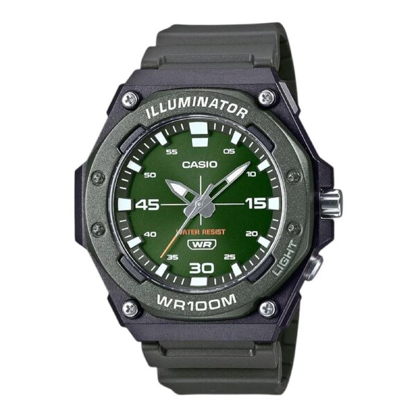 Casio MW-620H-3AV Mens Watch Green Dial Black Resin Band Analog 100M