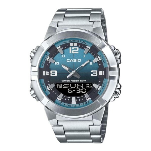 Casio AMW-870DA-2A2V Mens Watch Blue Dial Steel Band Analog Digital 50M