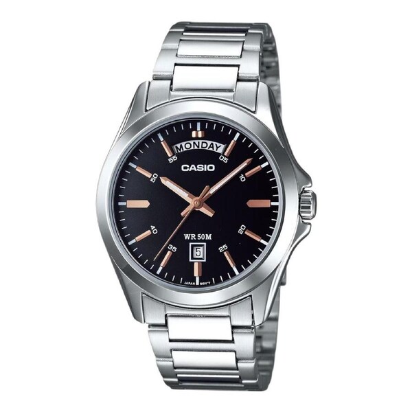 Casio MTP-1370D-1A2V Mens Watch Black Dial Steel Band Day Date 50M