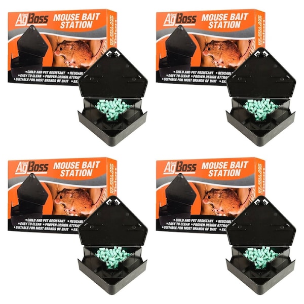 AgBoss 4 Pack Mouse Corner Bait Station - 300320
