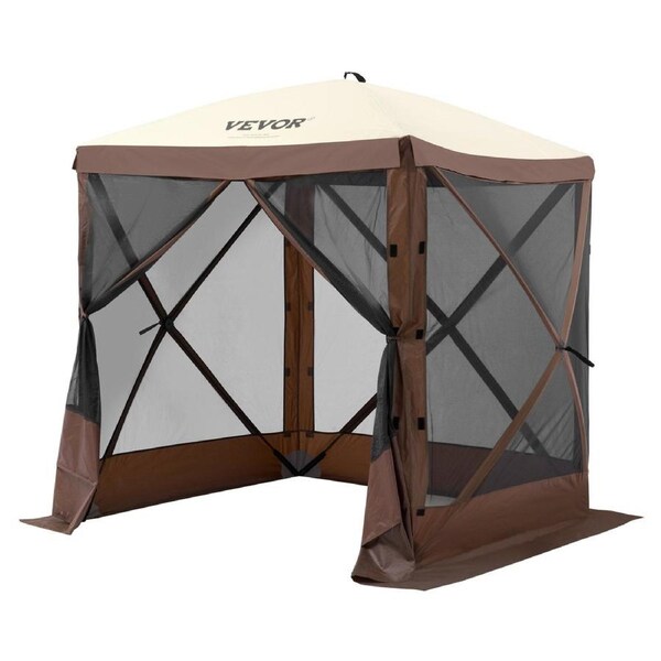 Pop Up Gazebo Tent, Pop-Up Screen Tent 4 Sided Canopy Sun Shelter with 4 Removable Privacy Wind Cloths & Mesh Windows, 6x6FT Quick Set Screen Tent with Mosquito Netting, Brown