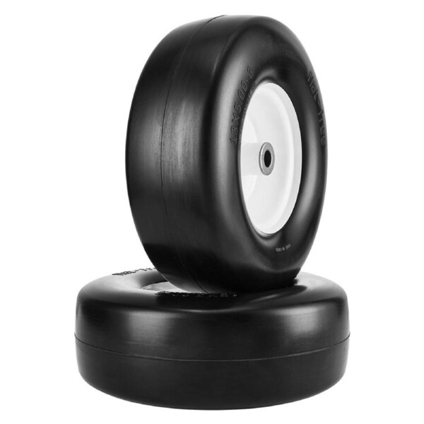 Lawn Mower Tires with Rim, 13x5-6" Tubeless Tractor Tires, 2-Pack Tire and Wheel Assembly, Flat-free PU Tires, 3.25"-5.9" Centered Hub, 3/4" Bushing Size, 20 PCS Adapter for Lawn Mowers Tractors
