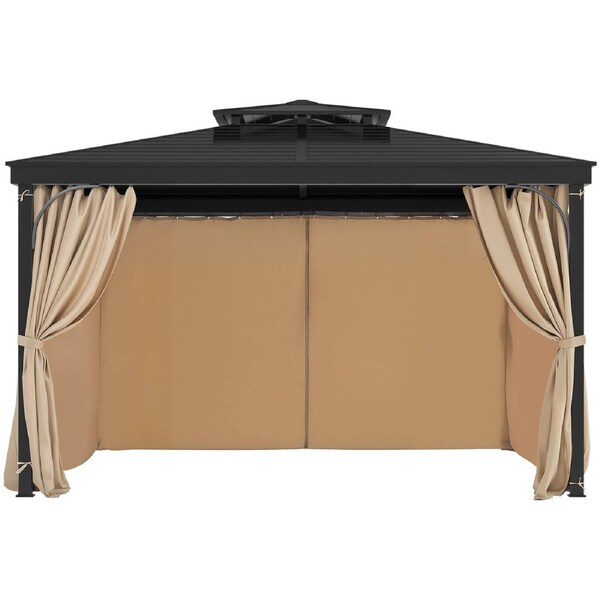 Gazebo Curtains Outdoor, 12' x 10' x 7.3' Gazebos, 4-Panel Sidewall Gazebo Privacy Curtains with Zippers, Outdoor Curtain Replacement for Patio Canopy, Only Curtain, Khaki