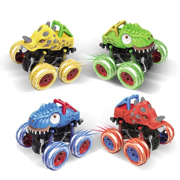 HOLALA 4Pack Car Toy for Kids Dinosaur Monster Truck Toy Pull Back Friction Vehicles