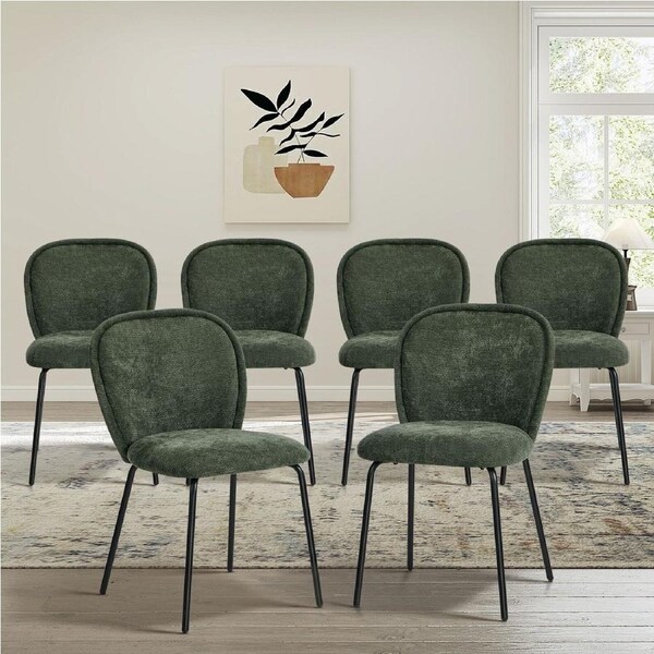 Oikiture 6x Dining Chairs Kitchen Accent Chairs Chenille Pad Metal Legs Green
