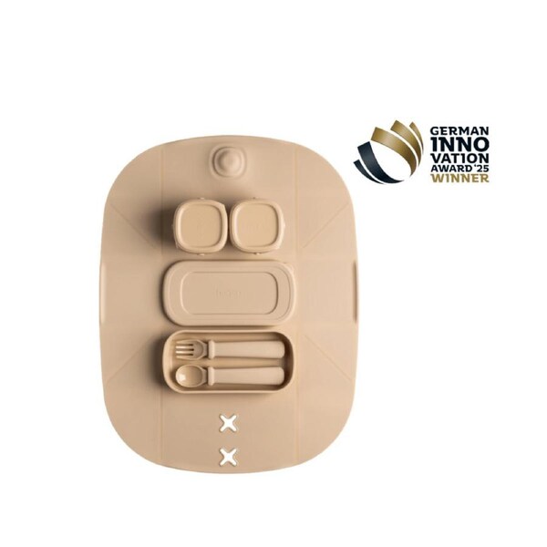 Hegen Mealtime Starter Kit with Foldable Placemat Taupe