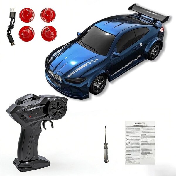 HOLALA 1/64 Mini 4WD Remote Control Drift Car Racing Car for Kids Adults Gift Toys-Blue
