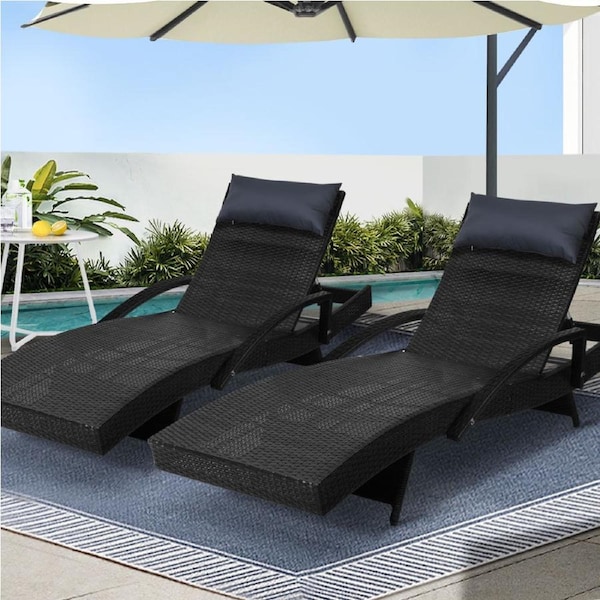 Gardeon Sun Lounge Outdoor Furniture Setting Wicker Lounger Day Bed Rattan Patio Black X 2