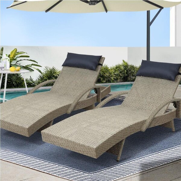 Gardeon Sun Lounge Outdoor Furniture Setting Wicker Lounger Day Bed Rattan Patio Grey & Beige X 2