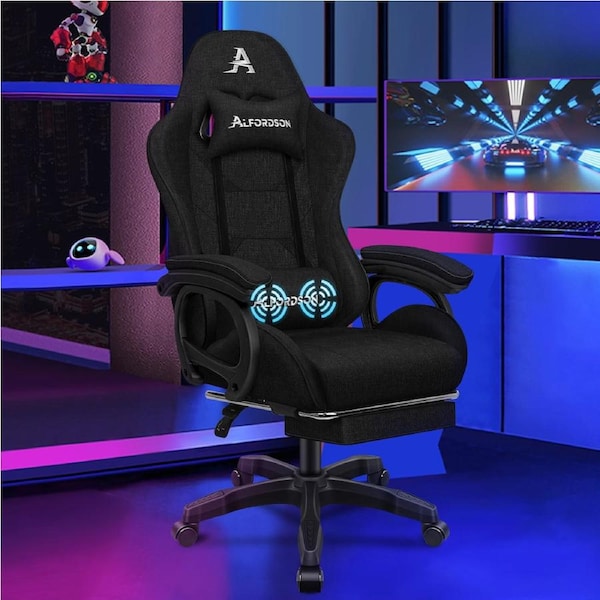 ALFORDSON Gaming Office Chair Racing Massage Leather Computer Seat Footrest Xavier Collection All Black (Fabric)