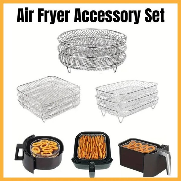 3-Piece Air Fryer Grill Rack Set - Multi Layer Stainless Steel
