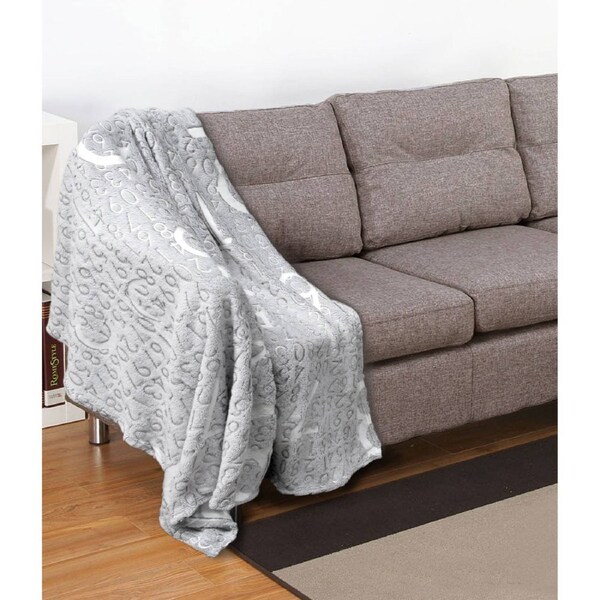 Embossed Print Throw Grey Numbers 130x160 cm - Polyester Coral Fleece