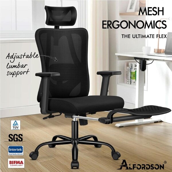 1 ALFORDSON Office Mesh Chair Ergonomic Computer Seat Executive Study Work Gaming All Black