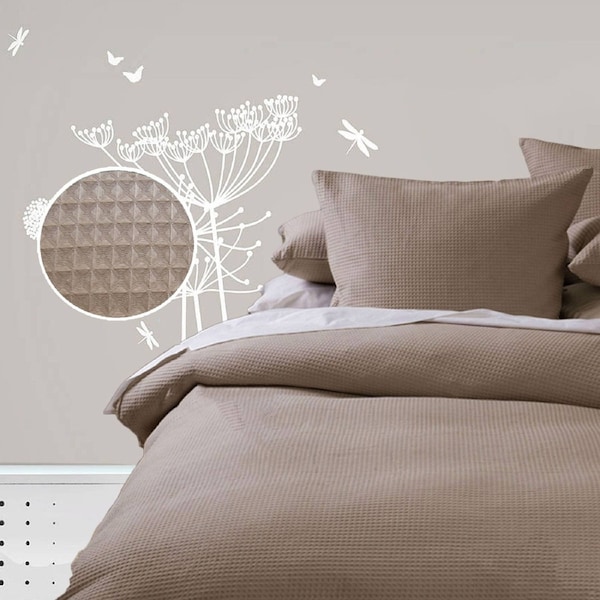 Waffle Quilt Cover Set - Linen - Queen - Soft Polyester/Cotton, Machine Washable