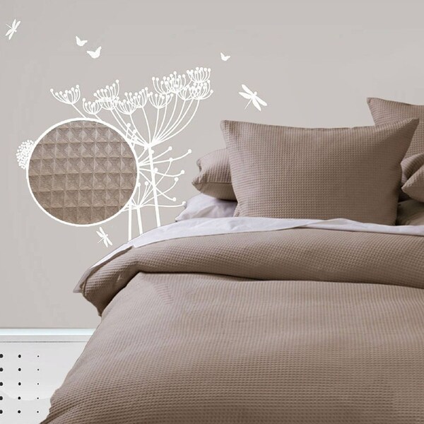 Waffle Quilt Cover Set - Linen - Single - Soft Polyester/Cotton, Machine Washable