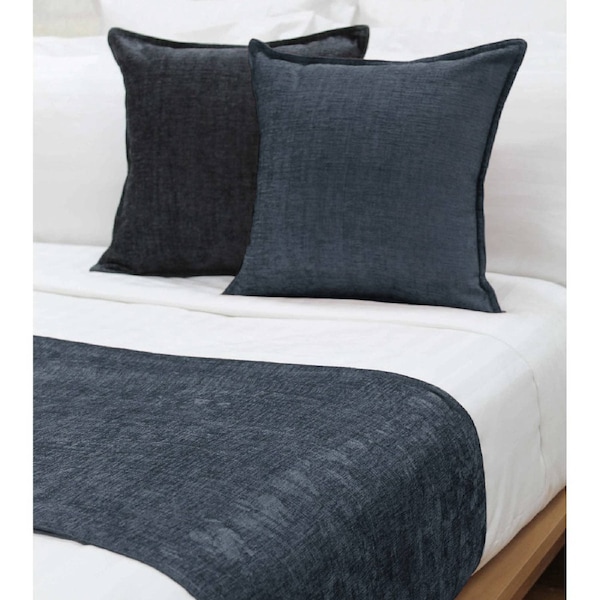 Jason Parker Ink Blue Bed Runner 225 x 58 cm Reversible Chenille Polyester