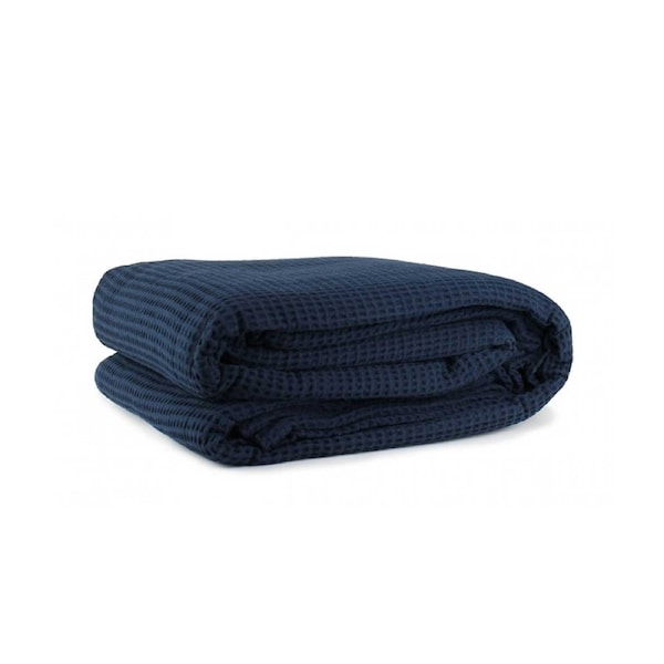 Jason Cotton Waffle Blanket Navy - 180 x 245 cm, 100% Cotton, Waffle Design