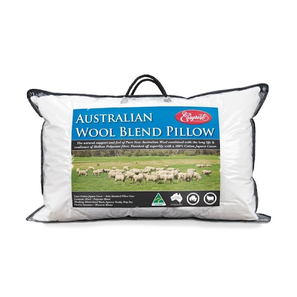 Easy Rest Wool Blend Pillow - Australian Downs Wool Fill, Cotton Cover