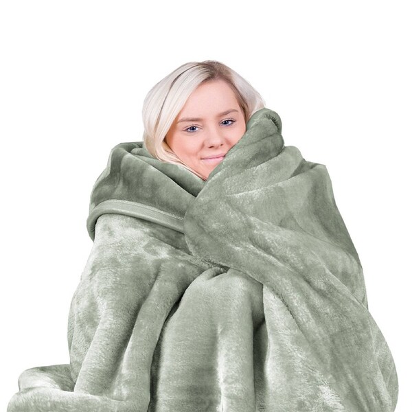 Laura Hill Faux Mink Blanket Queen Size 800GSM Double-Sided 220x240cm Sage