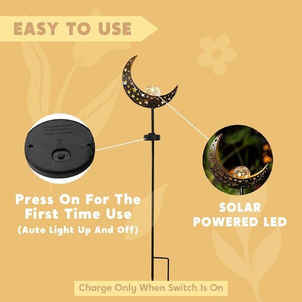 Solar Lights LED Garden Decor Moon 18*8*77cm Gold Waterproof Outdoor Lantern