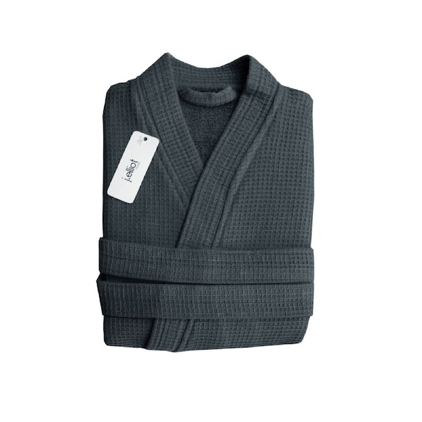 J Elliot Home Camila Cotton Waffle Bath Robe L - Coal, 100% Cotton, Machine Washable