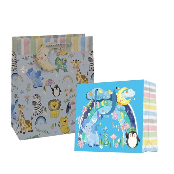 Medium Welcome Baby Boy Gift Bag - 24 Asst, 18x23cm, Multi Colour, Paper