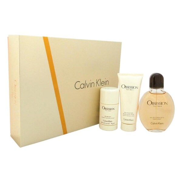 Obsession by Calvin Klein for Men - 3 Pc Gift Set 4oz EDT Spray, 2.6oz Deodorant Stick, 3.3oz After Shave Balm 3 Pc Gift Set