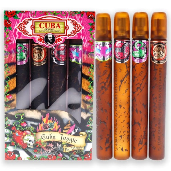 Cuba Jungle by Cuba for Women - 4 Pc Gift Set 1.17oz Cuba Snake EDP Spray, 1.17oz Cuba Tiger EDP Spray, 1.17oz Cuba Zebra EDP Spray, 1.17oz Cuba Heartbreak EDP Spray 4 Pc Gift Set