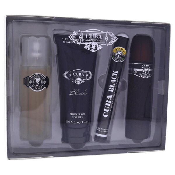 Cuba Black by Cuba for Men - 4 Pc Gift Set 3.3oz EDT Spray, 1.7oz EDT Spray, 3.3oz After Shave, 6.7oz Shower Gel 4 Pc Gift Set
