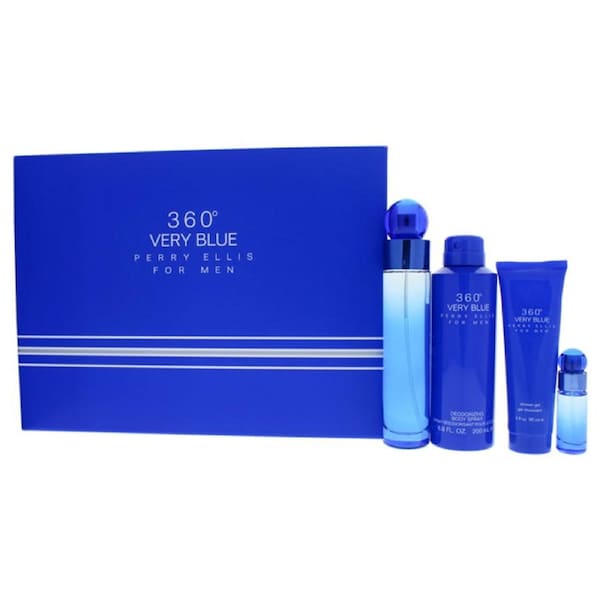 360 Very Blue by Perry Ellis for Men - 4 Pc Gift Set 3.4oz EDT Spray, 7.5ml EDT Spray, 6.8oz Body Spray, 3oz Shower Gel 4 Pc Gift Set