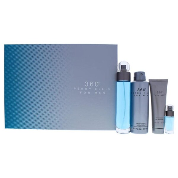 360 by Perry Ellis for Men - 4 Pc Gift Set 3.4oz EDT Spray, 6oz Deodorizing Body Spray, 3.0oz Shower Gel, 0.25oz EDT Spray 4 Pc Gift Set