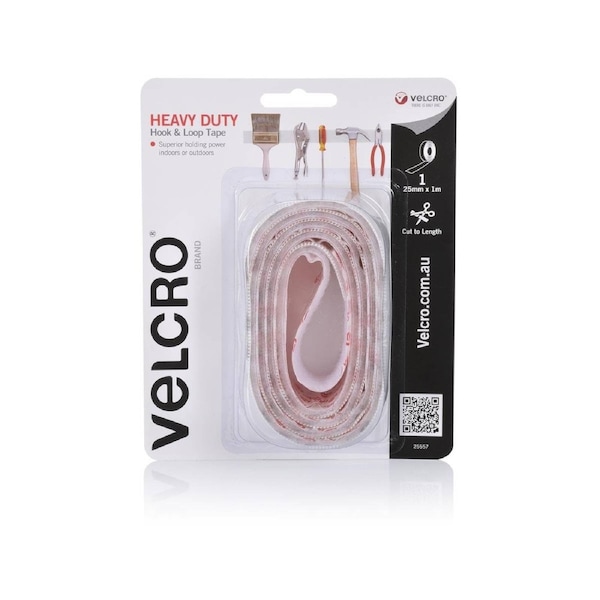 VELCRO Brand 25mm x 1m White Heavy Duty Hook and Loop Tape