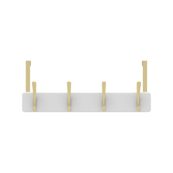 MODE Over Door Hanger - 4 Brushed Brass Hooks on White Board