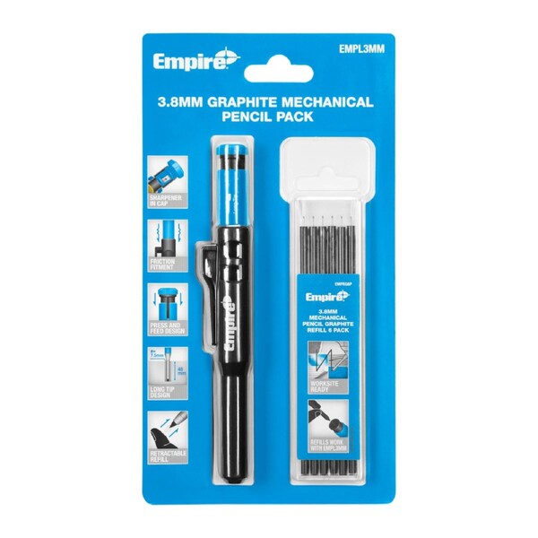 Empire 3.8mm Graphite Mechanical Pencil Pack with Sharpener Cap & Refills