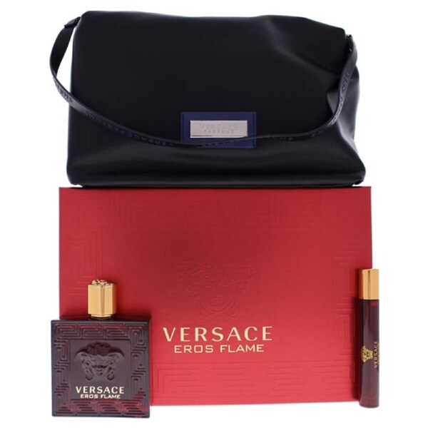 Eros Flame by Versace for Men - 3 Pc Gift Set 3.4oz EDP Spray, 0.3oz EDP Spray, Trousse Man 3 Pc Gift Set
