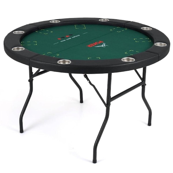 Giantex 8-Player Foldable Poker Table 122x122cm Round Texas Hold’em & Blackjack Game Table w/Metal Legs Padded Edges 8 Cup Holders Portable Card Table