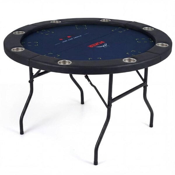 Giantex 8-Player Foldable Round Poker Table 122×122cm Texas Hold'em Card Game Table w/Metal Legs Padded Edges 8 Cup Holders Portable Casino Gaming Table