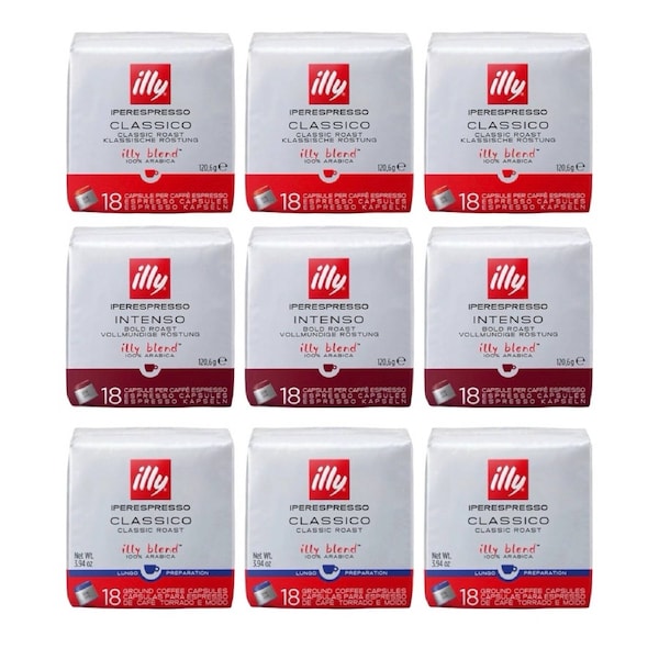 Illy iPerespresso Capsules Variety Pack 162 Pack (Classico, Intenso, Lungo - 9 x 18)