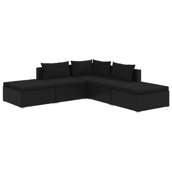 5 Piece Garden Lounge Set with Cushions Poly Rattan Black vidaXL