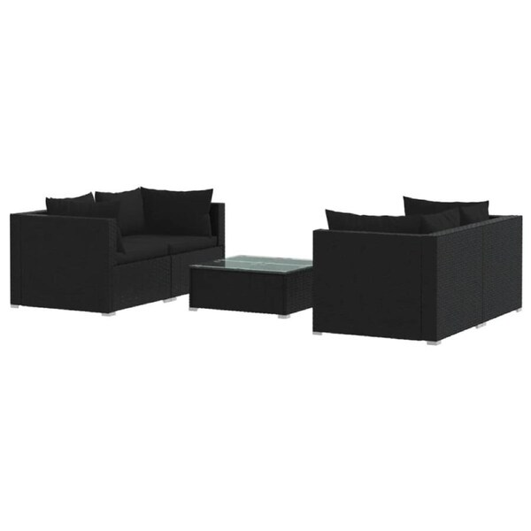 5 Piece Garden Lounge Set with Cushions Poly Rattan Black vidaXL