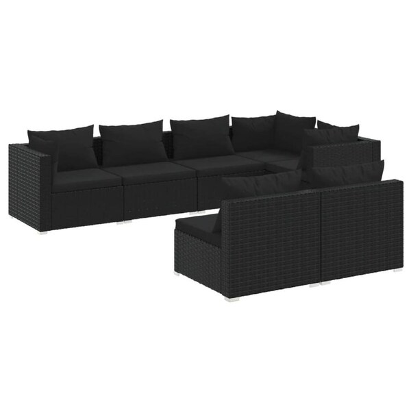 7 Piece Garden Lounge Set with Cushions Black Poly Rattan vidaXL