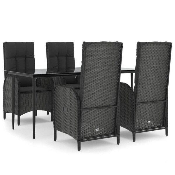 5 Piece Garden Dining Set with Cushions Black Poly Rattan vidaXL