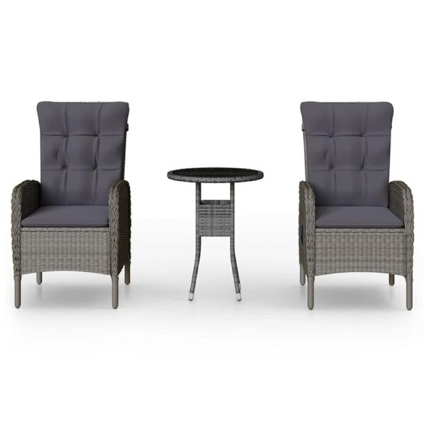 3 Piece Garden Bistro Set Poly Rattan Grey vidaXL