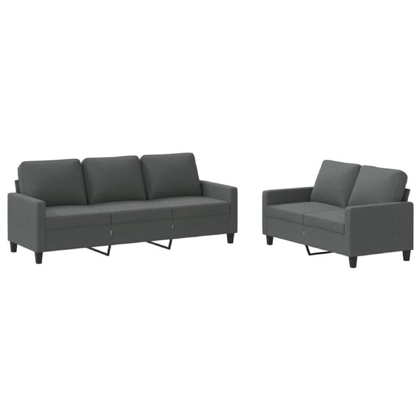 2 Piece Sofa Set with Cushions Dark Grey Fabric vidaXL