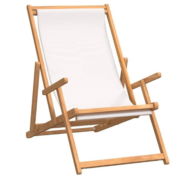 Folding Beach Chair Solid Wood Teak Cream vidaXL