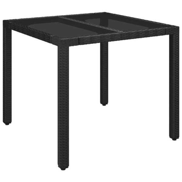 Garden Table with Glass Top Black 90x90x75 cm Poly Rattan vidaXL