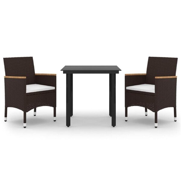 3 Piece Garden Dining Set with Cushions Poly Rattan and Glass vidaXL