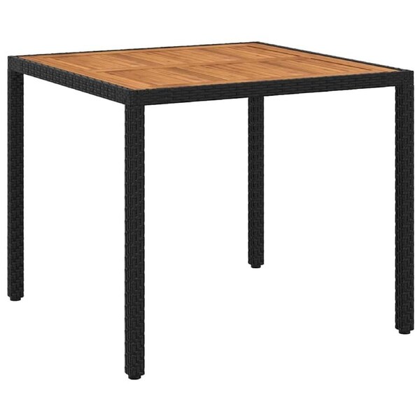 Garden Table 90x90x75 cm Poly Rattan and Acacia Wood Black vidaXL