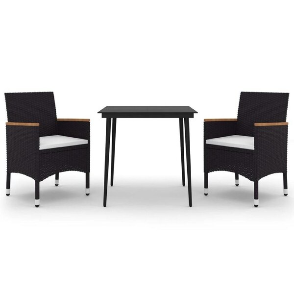 3 Piece Garden Dining Set with Cushions Poly Rattan and Glass vidaXL
